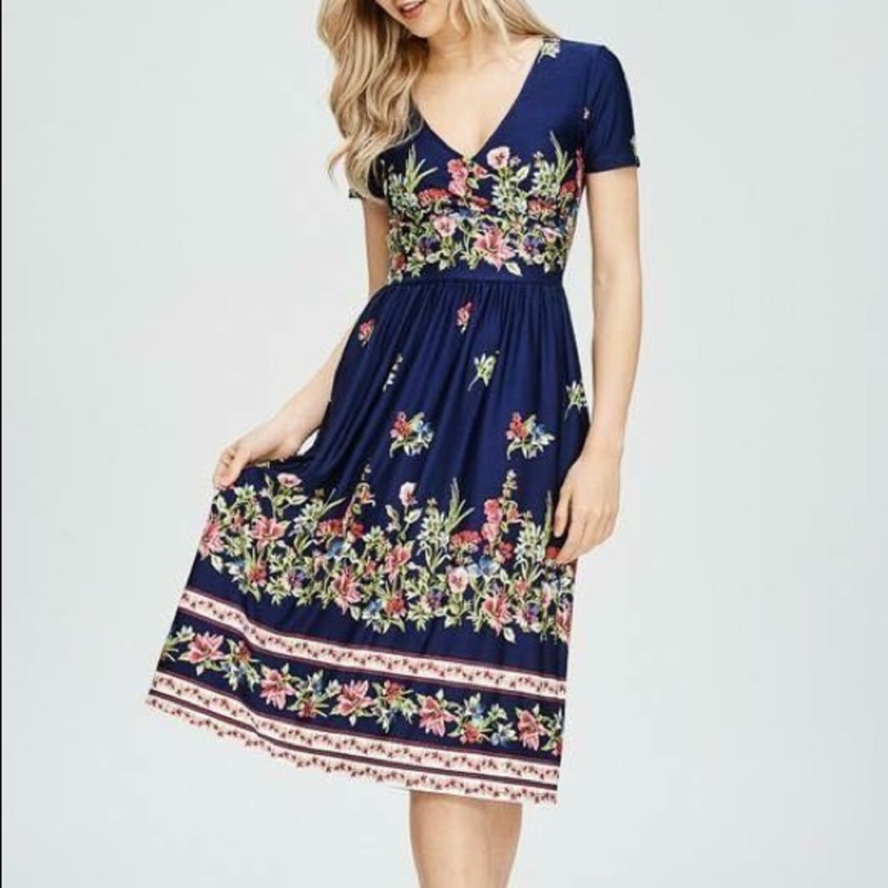 Navy Floral Midi Dress Size Small
